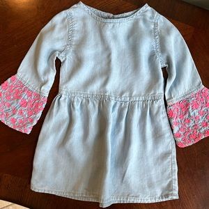 Peek little peanut boho soft denim dress with embroidered sleeves